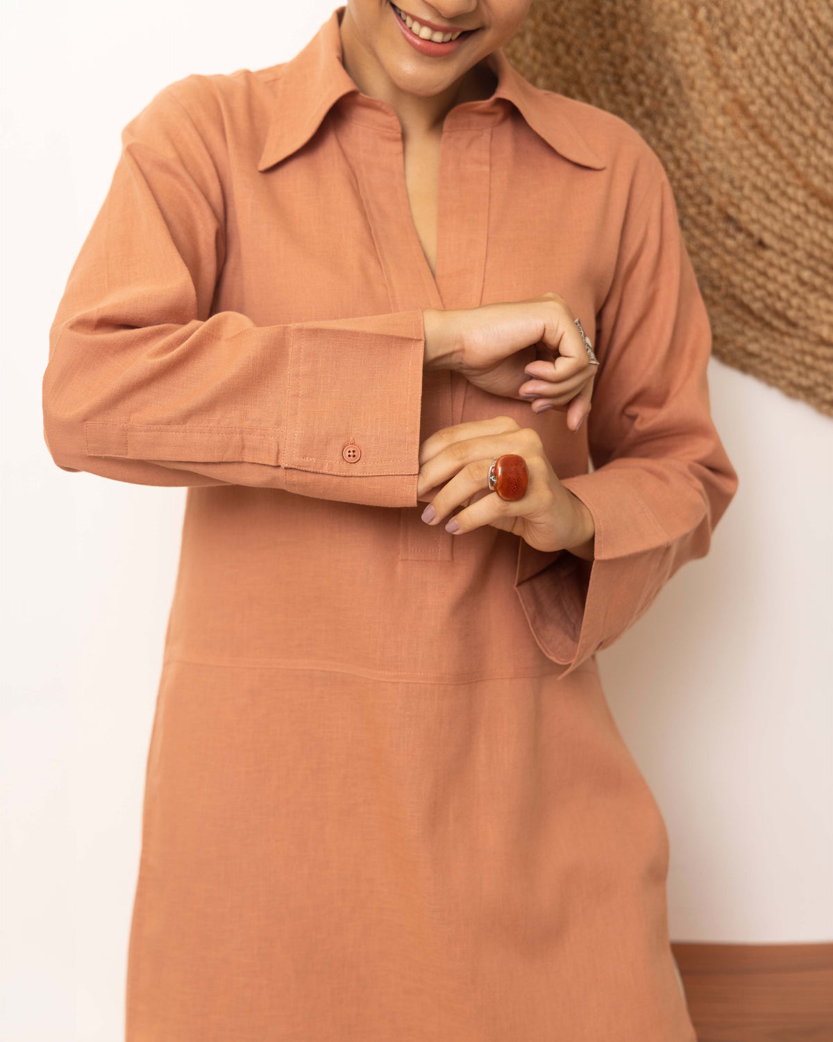 Dusty peach kurta set with beige pants