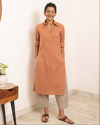Dusty peach kurta set with beige pants