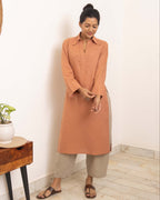 Dusty peach kurta set with beige pants